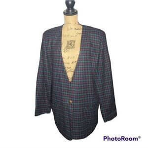 Vintage Wool Purple Green Houndstooth Blazer Alfred Dunner